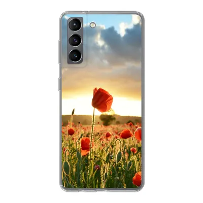 Produktbild von MuchoWow® Handyhülle Schutzhülle Hülle für Samsung Galaxy S21 Bunter Himmel über vielen Mohnblumen Silikon Softcase Handy Hülle - Softcase