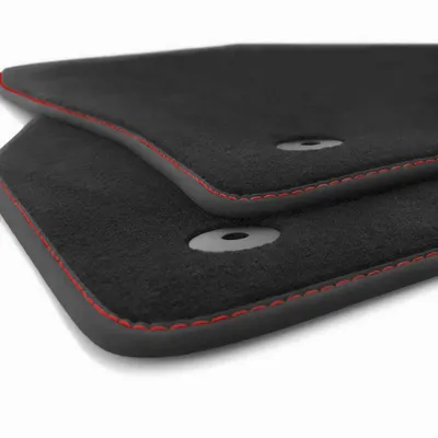 Immagine prodotto di Tappetini adatti per VW T5 / T6 Bus Multivan Caravelle California (cuciture decorative rosse) Premium velours 2 pezzi tappeto auto anteriore nero