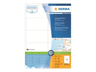 Image de Étiquettes d'adresse HERMA Premium A4 blanches 99,1 x 57 mm, papier mat, 1 000 pièces