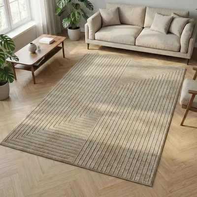 Produktbild von Carpetsale24 Outdoor Teppich, Modern Boho Design, 3D Effekt, Robust und UV-Beständig, ideal für Terrasse Wohnzimmer & Küche, Grösse: 160x230 cm