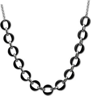 Image de Amello Ringe Collier argent noir bijoux 50cm acier inoxydable céramique D2ESKX47S5
