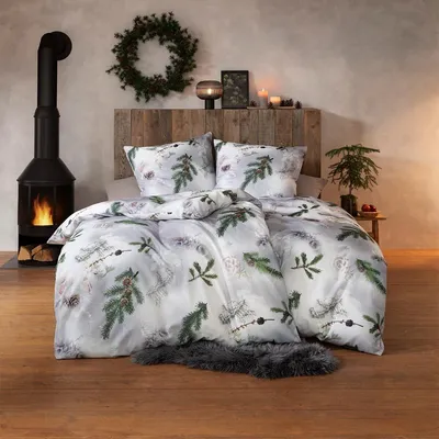 Produktbild von Estella Kuschelflanell Bettwäsche Pine Twigs silber 155x220 cm + 80x80 cm