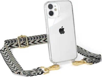 Produktbild von EAZY CASE Handykette - Verstellbarer Trageriemen kompatibel mit Apple iPhone 12 Mini, Handykordel mit transparenter Silikon-Hülle, Band in Grün