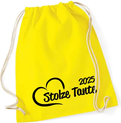 Produktbild von Huuraa Turnbeutel Stolze Tante 2025 Herz 12 Liter Yellow Baumwolle Rucksack Geschenkidee