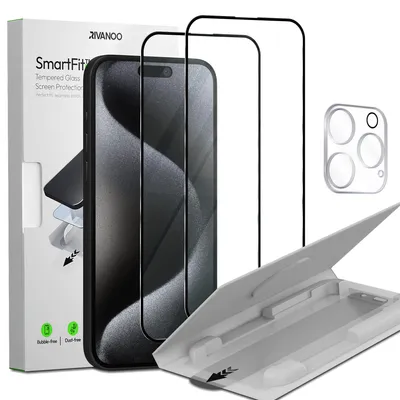 Obrázok produktu pre 2-balenie iPhone 15 Pro Ochranné sklo na displej & 1-balenie ochrana objektívu - Tvrdené sklo | [Automatická inštalácia] - Bez bublín