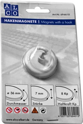 Produktbild von Hakenmagnet Metall 36mm TG 8000 g weiß Packung mit 10 Stück