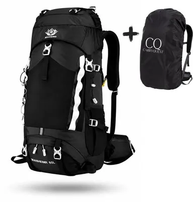 Produktbild von CarryQuest® - Wanderrucksack 60L Nylon mit Trinksystem und Regenhülle Schwarz