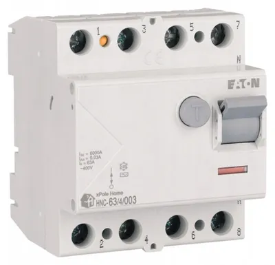 Obrázek produktu pro Zbytkový proudový jistič Eaton 4P 63A 0,03A typ AC xPole Home HNC-63/4/003 194695