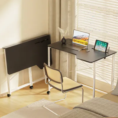 Image de Table d'ordinateur mobile Bureau Gaming Table de bureau pliable avec 4 roulettes
