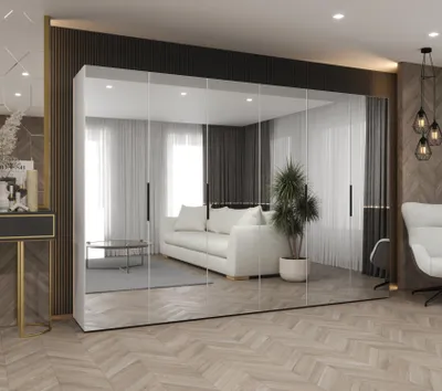 Obrázek produktu pro Zrcadlová šatní skříň 300 cm RABIA - bílá / černá