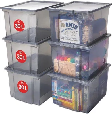 Produktbild von Famanu Aufbewahrungsboxen Set 6 Stück 30L mit Deckel - Grau