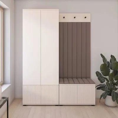 Produktbild von Garderoben-Set Ritmo version 1 – gefräste Kleiderschrank mit Polsterplatten, Schuhschrank, für Flur und Eingangsbereich (cashmere, Trinity 06)