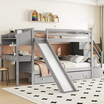 Produktbild von Etagenbett mit 2 Liegeflächen, Lattenrost, Rausfallschutz und Trittleiter, 90x200cm/140x200cm, Metallbett