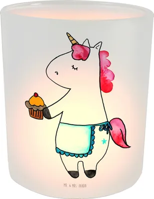 Produktbild von Mr. & Mrs. Panda Kerzenhalter Glas Einhorn Muffin - Transparent - Geschenk, Liebesgrüße, Windlicht, Geburtstagsgrüße, Unicorn, Backen, aus, Outdoor, Geburtstag