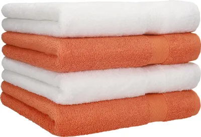Produktbild von Betz 4 Stück Handtücher 50x100 cm PREMIUM  100% Baumwolle  Farbe: weiß und orange