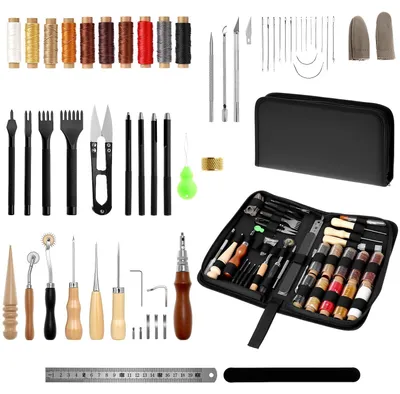 Image de Solidchoice - Kit de couture en cuir de 52 pièces, comprenant des outils et du fil