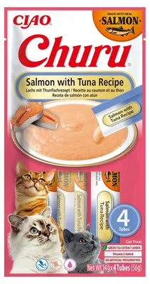 Image de Recette INABA Churu au saumon et au thon - Friandises pour chat - 4 x 14 g
