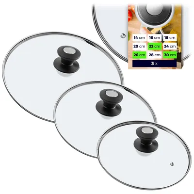 Produktbild von KADAX Topfdeckel "Barletta", hitzebeständiger Deckel-set aus Glas mit griff, drei Größen (22+26+30 cm)