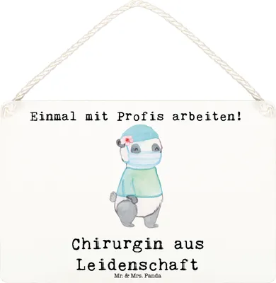Produktbild von Mr. & Mrs. Panda Deko Wandbild Chirurgin Leidenschaft DIN A6 - Weiß - Geschenk, Spruch, Krankenhaus, Türschild, Lustig, wandtafel, kleine aufmerksamkeit, Schild, holzbild