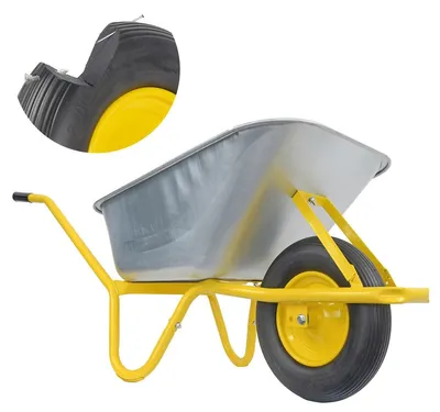 Produktbild von Matrix Schubkarre 100l 250kg PolyurethanRad Bauschubkarre gelb Scheibtruhe