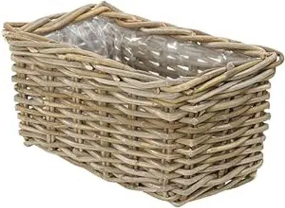 Productafbeelding van Bloempot, rattanlook, rechthoekig, 60 x 23 x 20 cm, geschikt voor binnen- en buitengebruik, kunststof, grijs/bruin