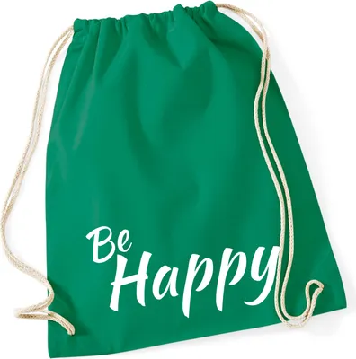 Produktbild von Huuraa Turnbeutel Be Happy Schriftzug 12 Liter Kelly Green Baumwolle Rucksack Geschenkidee