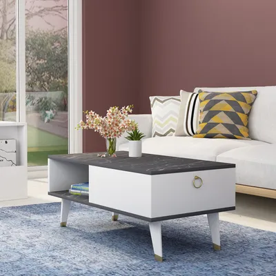Produktbild von Skye Decor, Delux - Black, White, Couchtisch, Schwarz, 100 % MELAMINBESCHICHTETE SPANPLATTEN, 90 x 45 x 42,4 cm