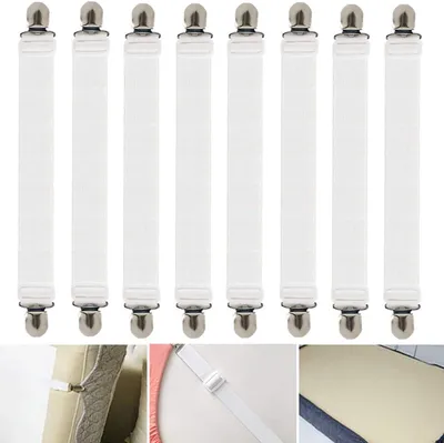 Produktbild von Verstellbare Bettlakenspanner, 8 Stück Elastische Bettlakenspanner, Weiß Betttuchspanner, Lakenspanner mit Metallclips, für Bettlaken, Matratze, Bügelbrett Oder Sofa