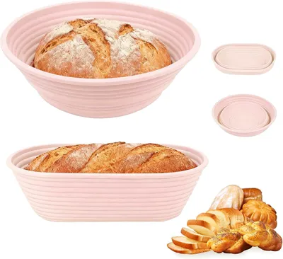 Obrázok produktu pre Ošatka na chlieb, 24,5 cm, 2-dielna, skladacia, okrúhla a oválna, ružová, na pečenie