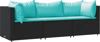 Obrázok produktu pre vidaXL 3-dielna záhradná súprava s vankúšmi Black Poly Rattan