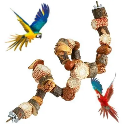 Productafbeelding van Vogel speelgoed klimrek, 80 cm, natuurhout, geschikt voor parkieten, kanaries en papegaaien