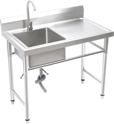 Immagine prodotto di Lavello in acciaio inox con piano di lavoro - Lavello indipendente - Una vasca - Con miscelatore - Rettangolare - Due fori - Argento