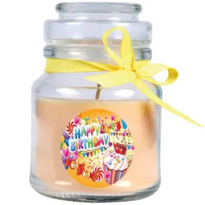 Immagine prodotto di Candela profumata in barattolo alla vaniglia – Happy Birthday Cupcake, barattolo piccolo con coperchio, durata di combustione circa 30 ore, decorazione regalo