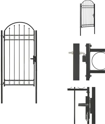 Zdjęcie produktu dla vidaXL Brama ogrodzeniowa z łukowatym zwieńczeniem stalowa 100x250 cm czarna - Bramy ogrodowe
