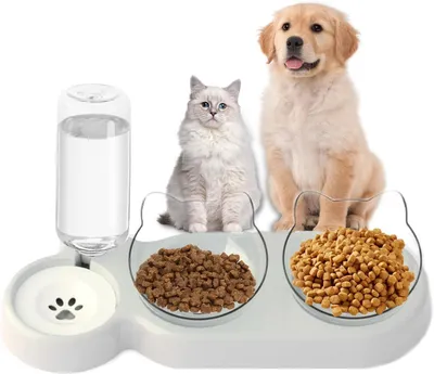 Productafbeelding van 3-in-1 Voeder Set voor Katten en Kleine Honden met Waterdispenser