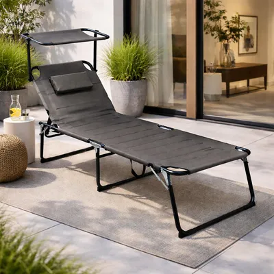Produktbild von XXL Aluminium Gartenliege anthrazit mit Dach und Kissen L200xB70cm