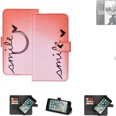 Produktbild von K-S-Trade Schutzhülle Handyhülle kompatibel mit Nubia Redmagic 9 Pro Hülle cover bookstyle Etui ''smile'' rot Standfunktion Kameraschutz (1Stk)