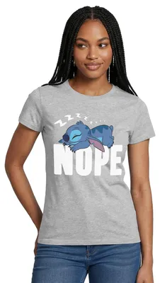 Produktbild von Lilo & Stitch | Schlafender Stitch Nope Frauen T-Shirt, L, Grau meliert