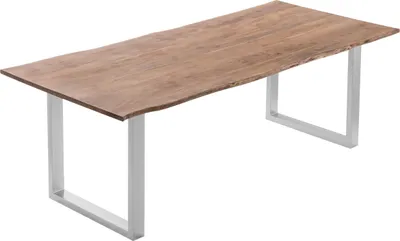 Produktbild von Esstisch Baumkante massiv Akazie stonefarben 200 x 100 cm silber LAURINA