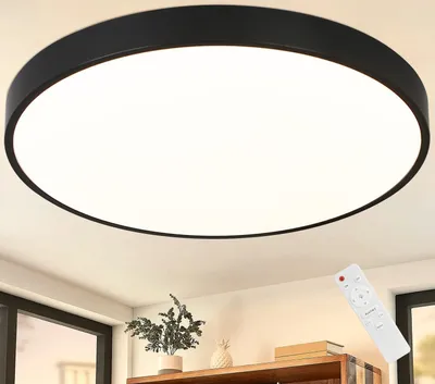 Produktbild von ZMH LED Deckenleuchte Dimmbar Deckenlampe mit Fernbedienung - 36W Badlampe Schwarz IP44 Wasserdicht Flach 37cm Rund Küchenlampe