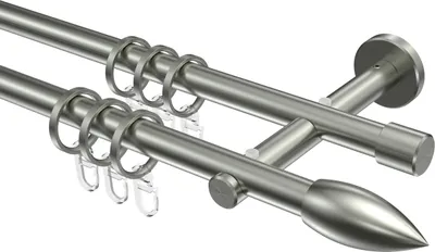 Produktbild von Interdeco Gardinenstange / Vorhangstange Edelstahl-Optik, Typ Medium Poveda (Flamme), 16 mm Ø 2-läufig, 320 cm