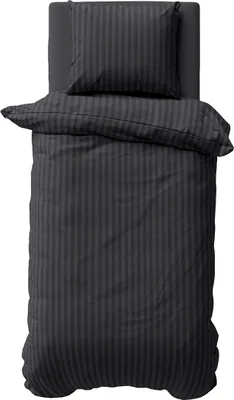 Produktbild von 2 teilig Bettwäsche 135x200 cm Mikrofaser Premium Damast Gestreift Bettbezug Garnitur Set, Schwarz
