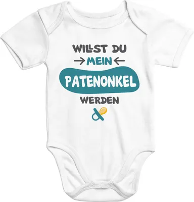 Produktbild von Kurzarm Baby-Body mit Aufdruck Willst du mein Patenonkel werden Baumwolle Moonworks® weiß 0-3 Monate