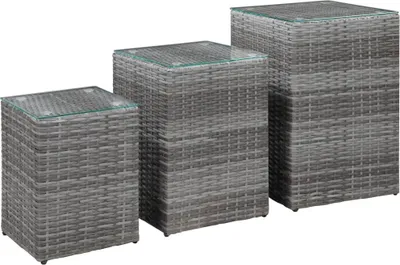 Zdjęcie produktu dla Stoliki boczne, 3 szt., szklane blaty, szare, polirattan