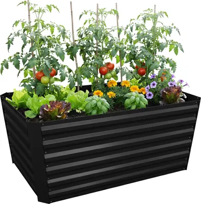 Produktbild von Relaxdays Hochbeet, verzinktes Metall, Blumen, Pflanzen & Gemüse, HBT: 60x120x60 cm, eckiges Pflanzenbeet, schwarz