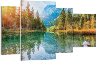 Produktbild von Bild auf Leinwand - Leinwandbild - 4 Teile - Landschaft Berge Morgendämmerung - 120x70cm - Wand Bild - Wanddeko - Wandbilder - Leinwanddruck - Bilder - Wanddekoration - Leinwand bilder - DL120x70-4456