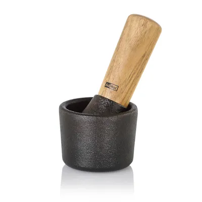 Produktbild von AdHoc AHM-MO11, Schwarz, Holz, Akazienholz, Eisenguss, Mörtel & Stößel, 6,5 cm, 4,2 cm, 128 mm
