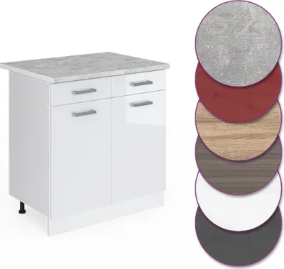 Produktbild von Küchenunterschrank Vicco R-Line Weiß Hochglanz 80 cm , AP Marmor, Model 29253
