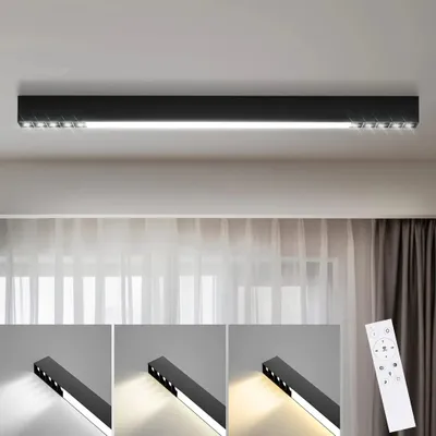 Zdjęcie produktu dla ZMH Lampa Sufitowa LED Sufitowa Czarna 32W 107CM Długa Nowoczesna Ściemnialna z Pilotem Oświetlenie Sufitowe do Salonu Kuchni Biura Sypialni