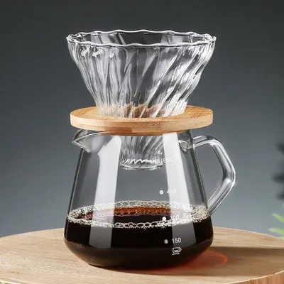 Produktbild von Filterkaffeezubehör - Gläserner Kaffeebecher aus 600 ml Glas mit Glasfilter - Filterkaffeezubehör für den Heimgebrauch oder Büro - für 1-5 Tassen